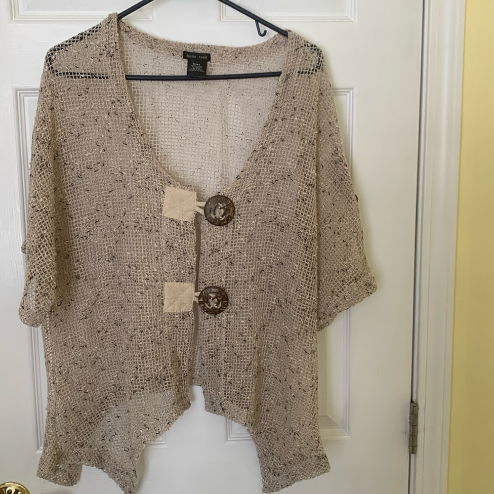 Katie Todd Size L Beige Mesh Cut Top